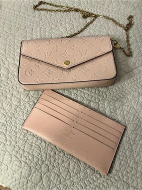LV inspire Pink Monogram Chain Wallet - Blush Leather Crossbody